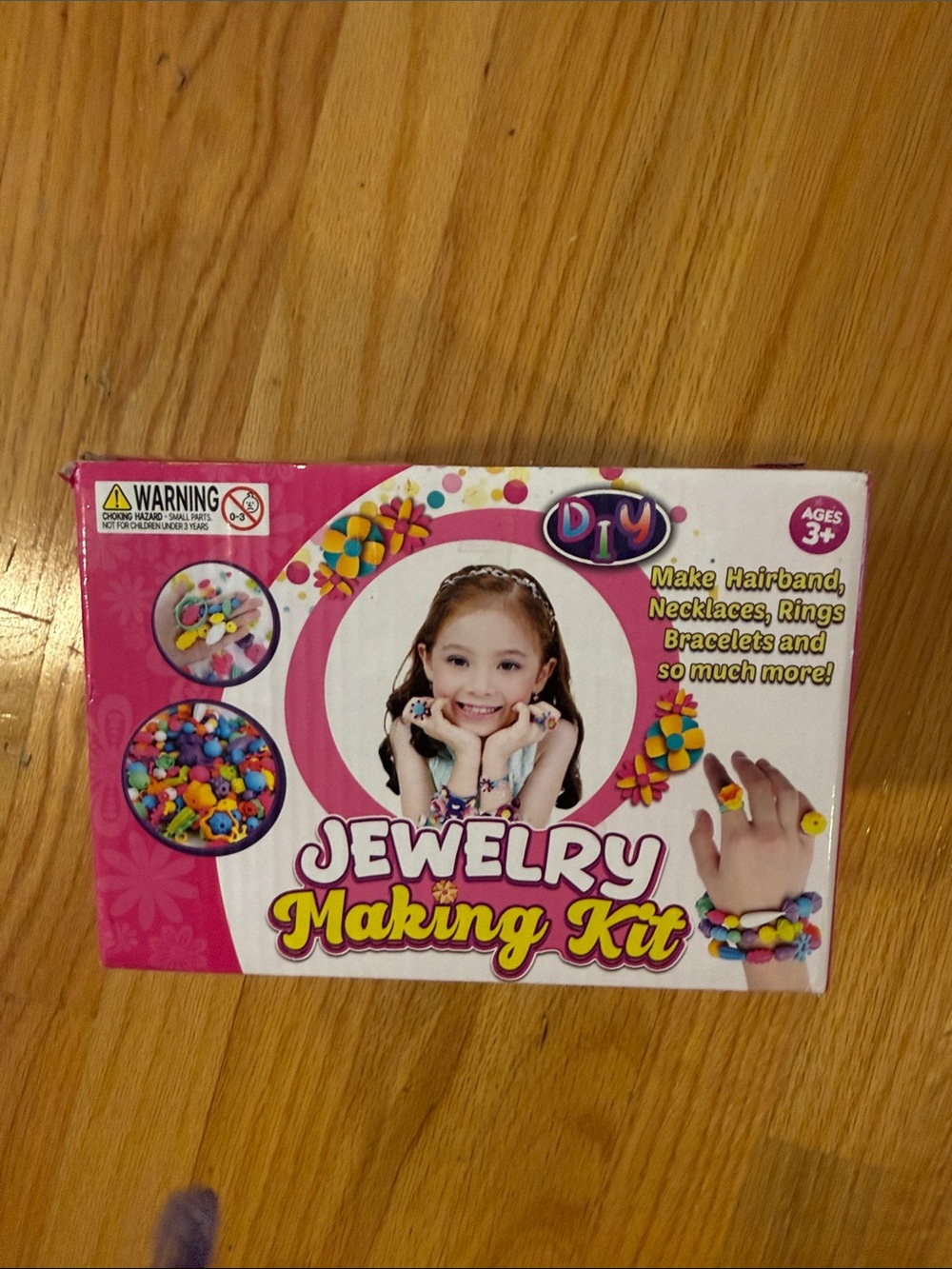 DIY Jewelry Making Kit - Pink Box with Multicolor Plastic Beads ages 3+
